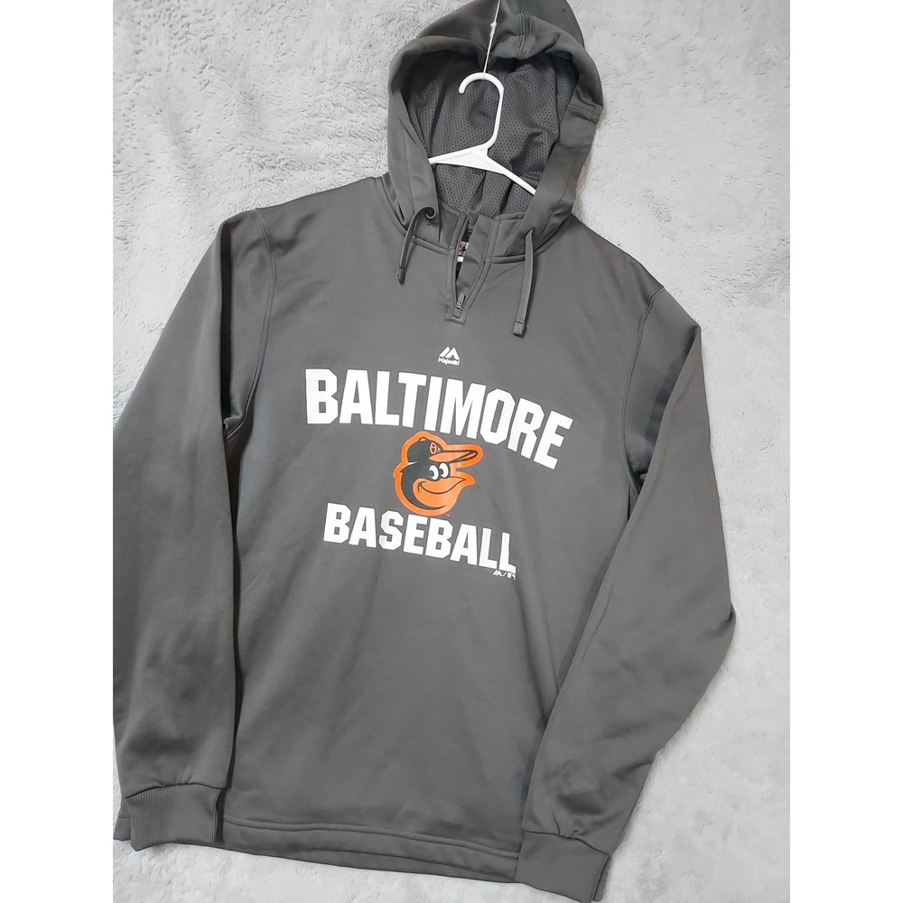 Baltimore Orioles Hoodie Mens Medium Majestic Fleece Quarter Zip MLB Hoodie Gray